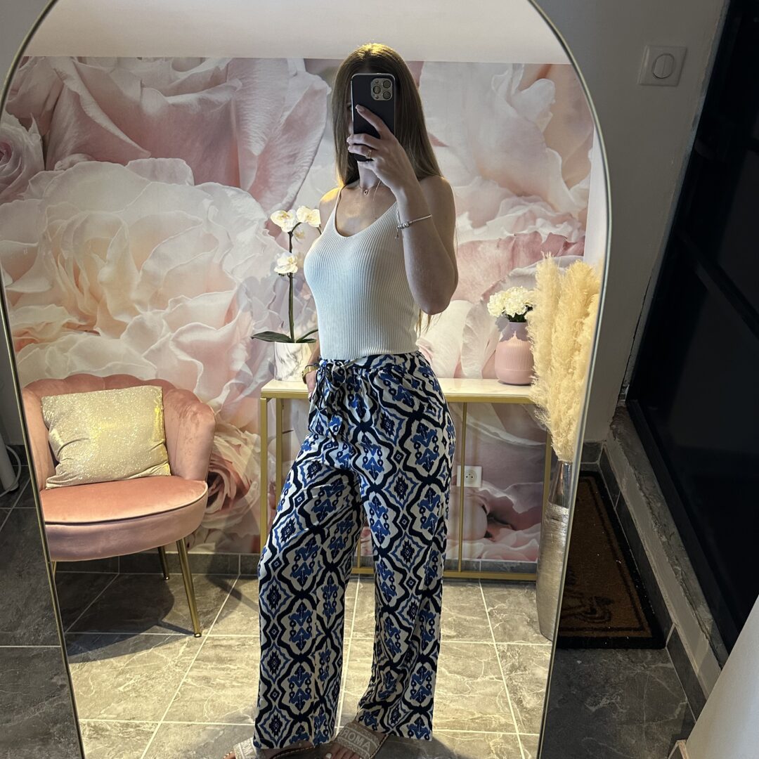 mon joli pantalon fluide bleu et crème