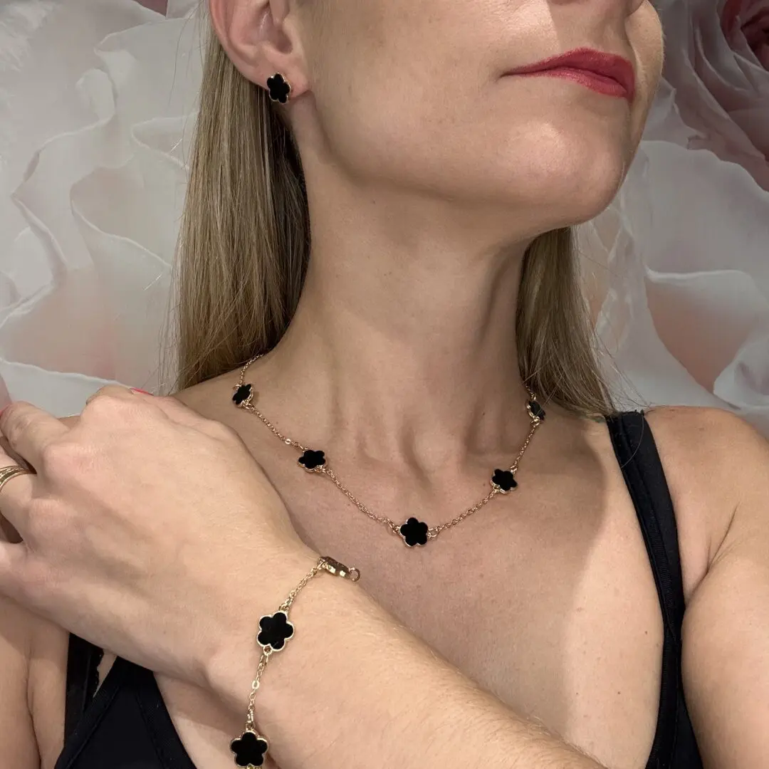 bracelet fleur noire doré