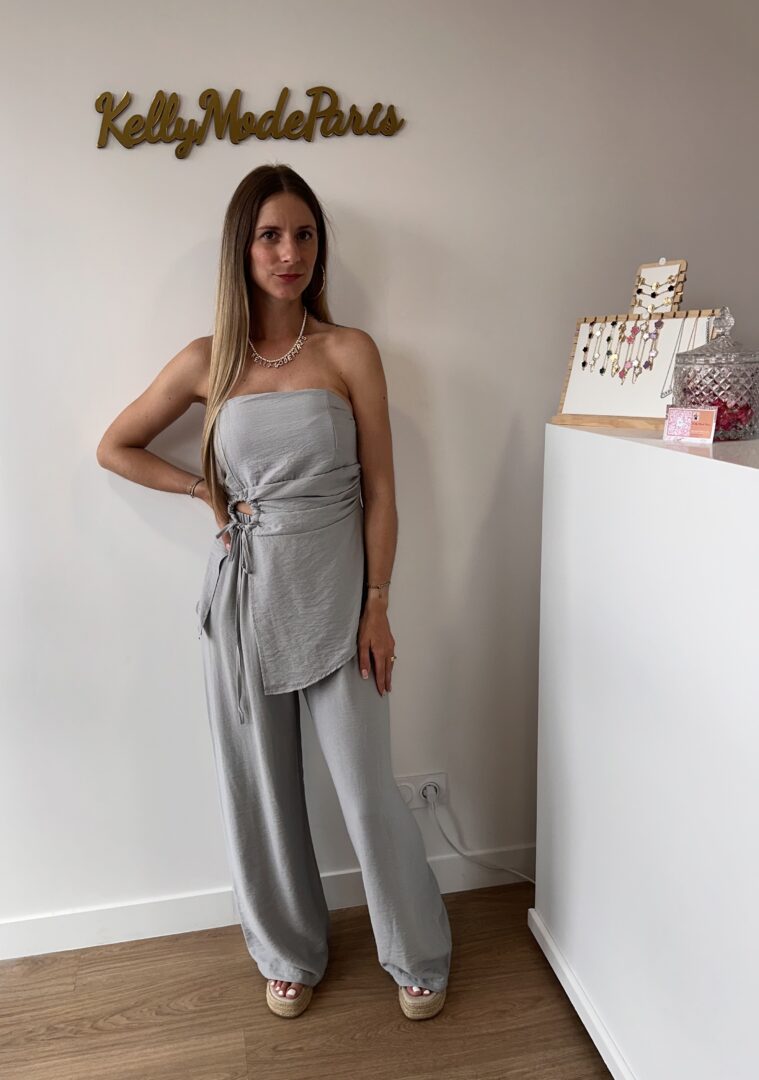 Ensemble bustier et pantalon gris perle – Image 2