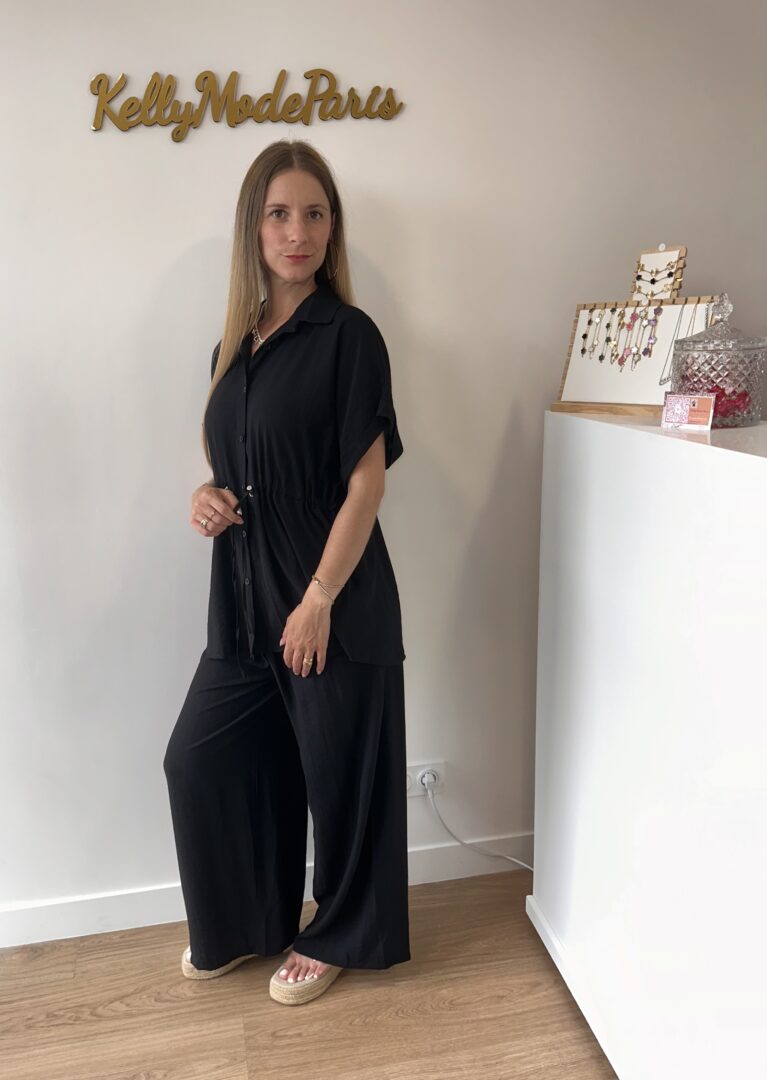 Ensemble haut et pantalon fluide noir – Image 3