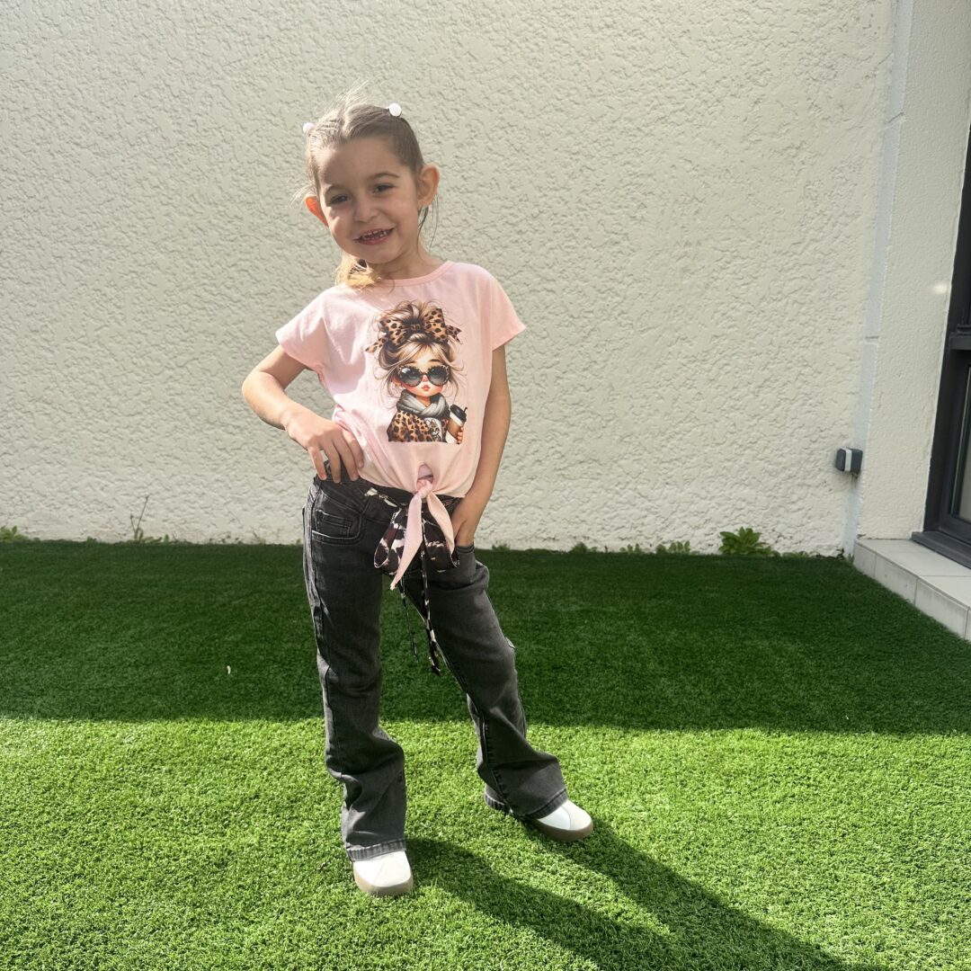 Jeans pattes d'éléphant gris foncé Enfant ceinturé Leopard