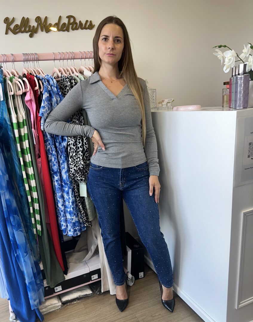 Top col polo gris – Image 2